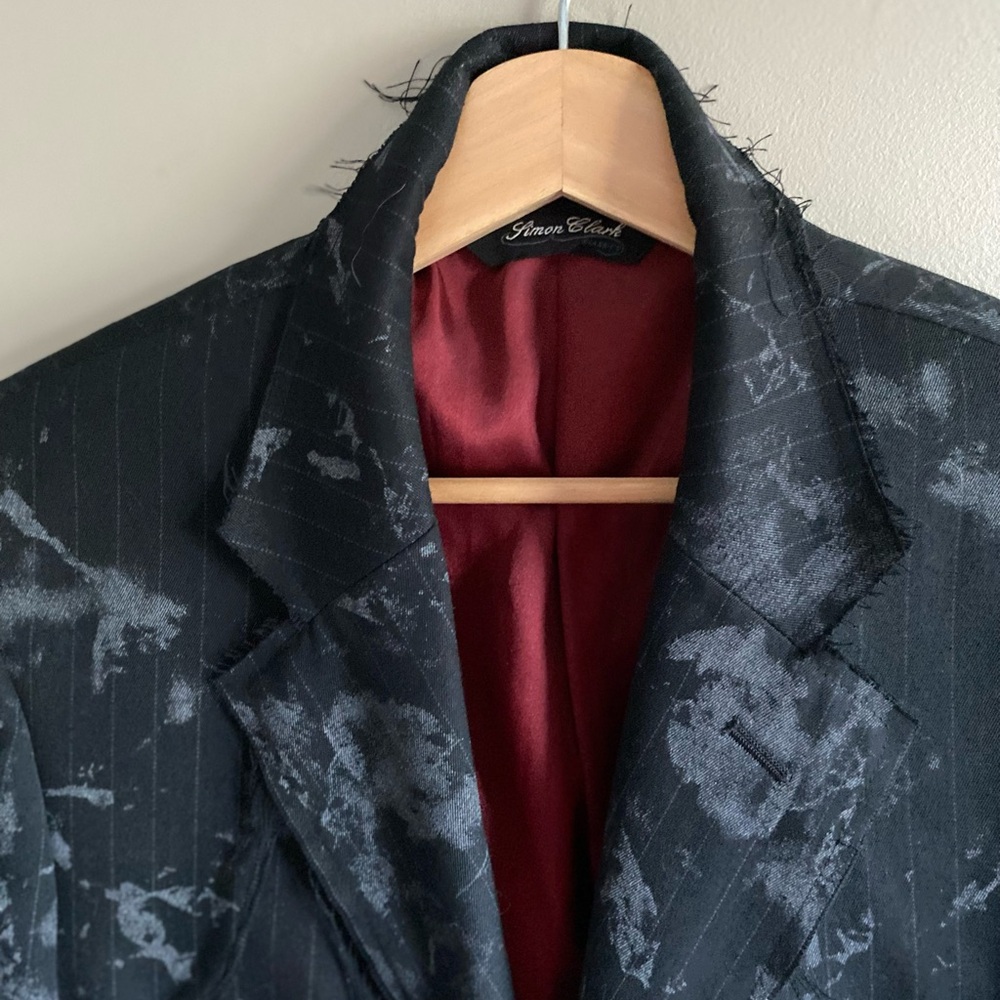 Simon Clark Blazer Men’s S Black Camo Art To Wear Grungy‎ Goth Raw Ham Jacket - Picture 3 of 14